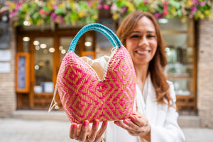 Bolso de Palma Natural Tetera ( Fucsia-Turquesa) Bolso de Palma Natural Tetera ( Fucsia-Turquesa)