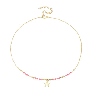 Collar Bolitas Estrella Rosa Acero - Mamen Aceña Collar Bolitas Estrella Rosa Acero - Mamen Aceña