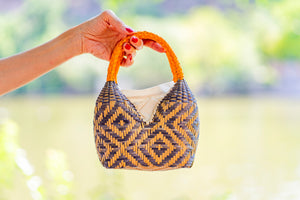 Bolso de Palma Natural Tetera ( Azul Marino-Naranja) Bolso de Palma Natural Tetera ( Azul Marino-Naranja)