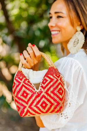 Bolso de Palma Natural Tetera ( Rojo-Natural) Bolso de Palma Natural Tetera ( Rojo-Natural)
