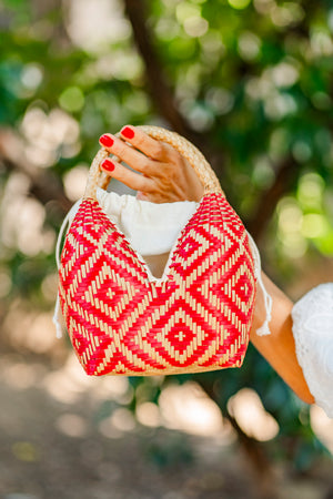 Bolso de Palma Natural Tetera ( Rojo-Natural) Bolso de Palma Natural Tetera ( Rojo-Natural)