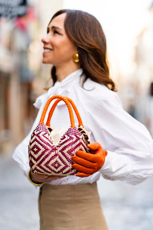 Bolso de Palma Natural Tetera ( Burdeos-Naranja) - Mamen Aceña Bolso de Palma Natural Tetera ( Burdeos-Naranja) - Mamen Aceña