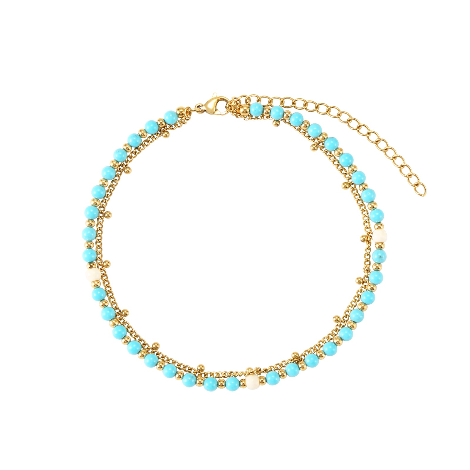 Tobillera Doble Bolitas de Turquesa