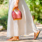 Bolso de Palma Natural Tetera ( Burdeos-Naranja)