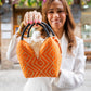 Bolso de Palma Natural Tetera ( Negro-Naranja)