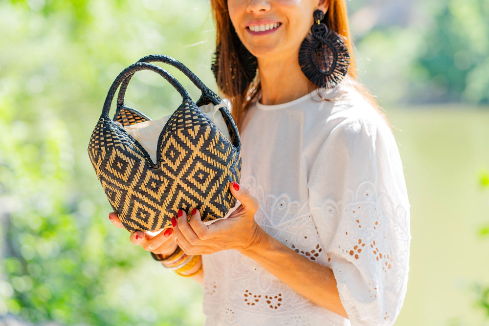 Bolso de Palma Natural Tetera ( Negro-Negro)