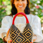 Bolso de Palma Natural Tetera ( Negro-Rojo)