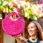 Bolso de Paja Natural Toquilla Fucsia
