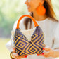 Bolso de Palma Natural Tetera ( Azul Marino-Naranja)