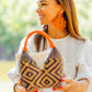 Bolso de Palma Natural Tetera ( Azul Marino-Naranja)