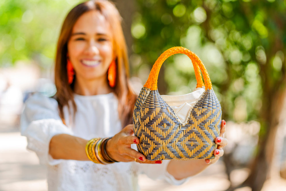 Bolso de Palma Natural Tetera ( Gris-Naranja)