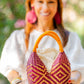 Bolso de Palma Natural Tetera ( Burdeos-Naranja)