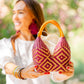 Bolso de Palma Natural Tetera ( Burdeos-Naranja)