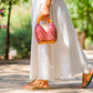 Bolso de Palma Natural Tetera ( Burdeos-Naranja)