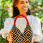 Bolso de Palma Natural Tetera ( Negro-Rojo)
