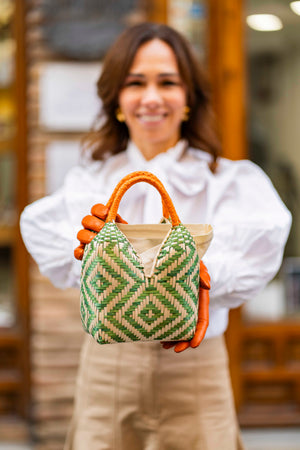 Bolso de Palma Natural Tetera ( Verde-Naranja) - Mamen Aceña