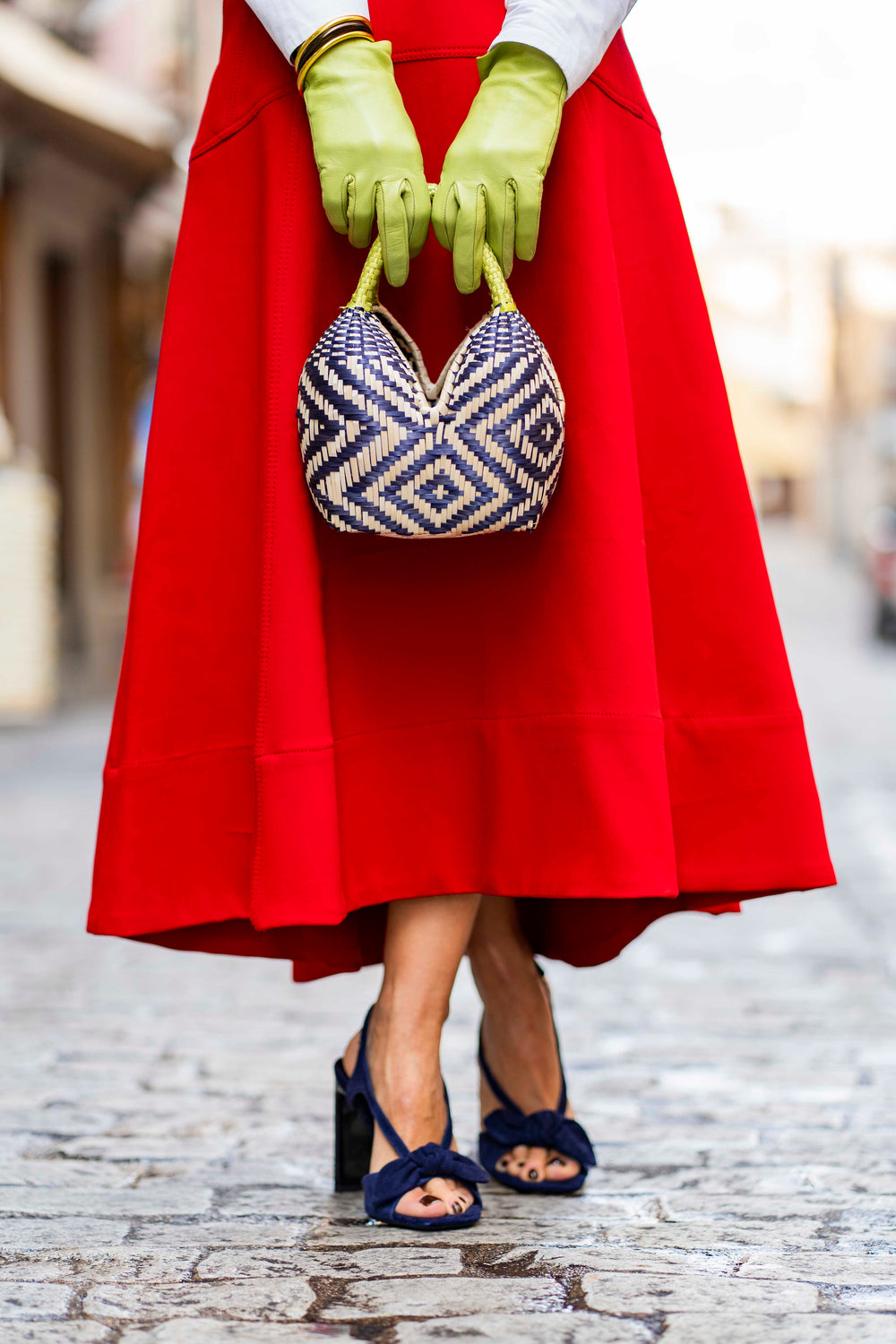 Bolso de Palma Natural Tetera ( Marino-Lima)