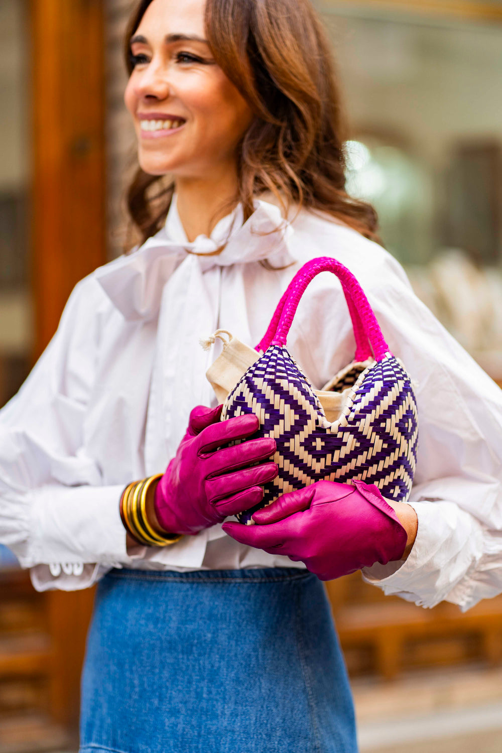 Bolso de Palma Natural Tetera ( Morado-Fucsia)