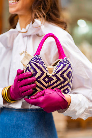 Bolso de Palma Natural Tetera ( Morado-Fucsia) - Mamen Aceña