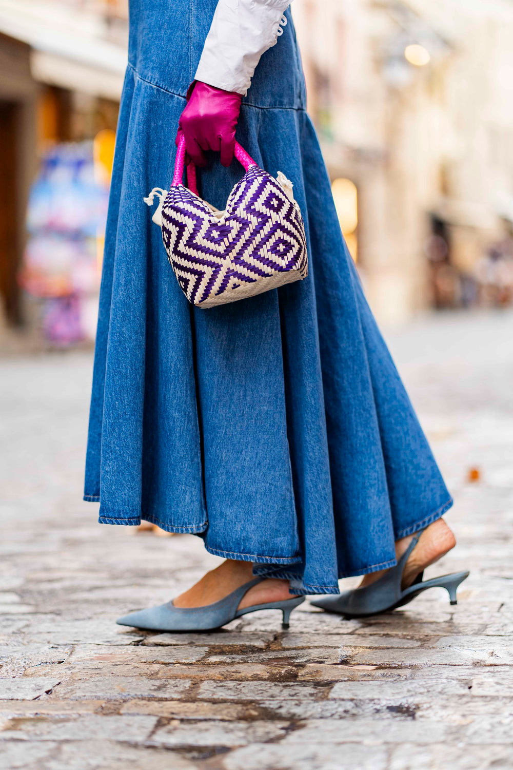 Bolso de Palma Natural Tetera ( Morado-Fucsia) - Mamen Aceña