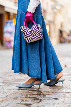 Bolso de Palma Natural Tetera ( Morado-Fucsia) - Mamen Aceña