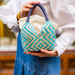 Bolso de Palma Natural Tetera ( Turquesa-Azul) - Mamen Aceña