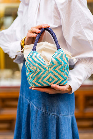 Bolso de Palma Natural Tetera ( Turquesa-Azul) - Mamen Aceña