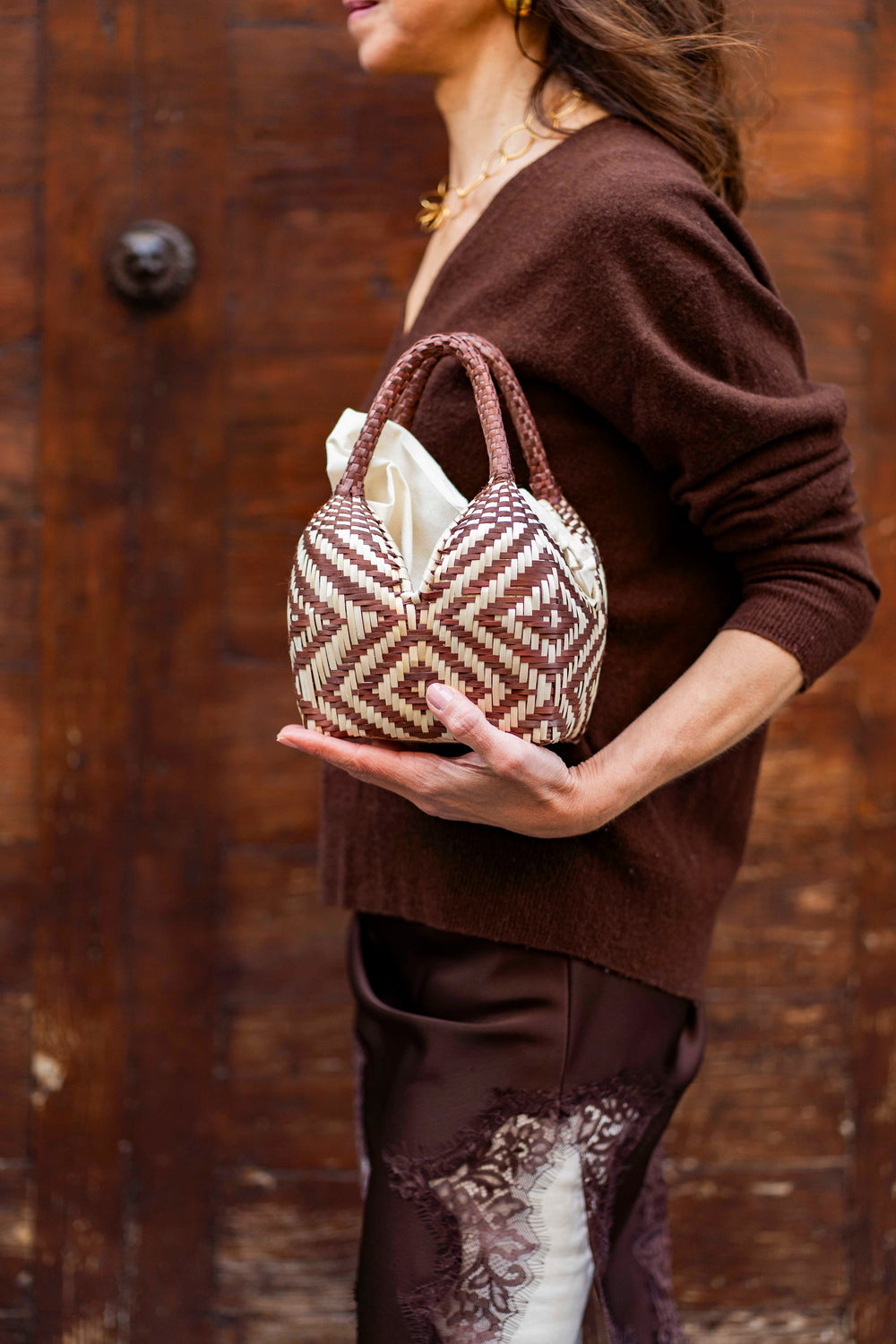 Bolso de Palma Natural Tetera ( Marron-Natural)