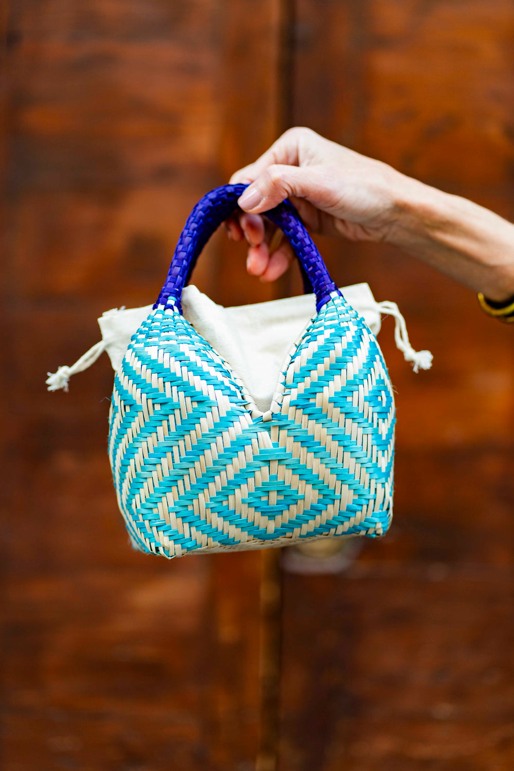 Bolso de Palma Natural Tetera ( Turquesa-Morado)