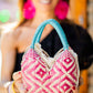 Bolso de Palma Natural Tetera ( Fucsia-Turquesa) - Mamen Aceña
