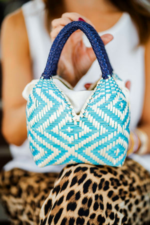Bolso de Palma Natural Tetera ( Turquesa-Azul) - Mamen Aceña