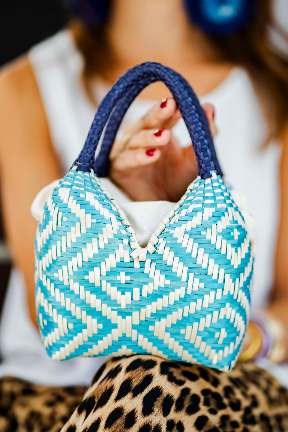 Bolso de Palma Natural Tetera ( Turquesa-Azul)