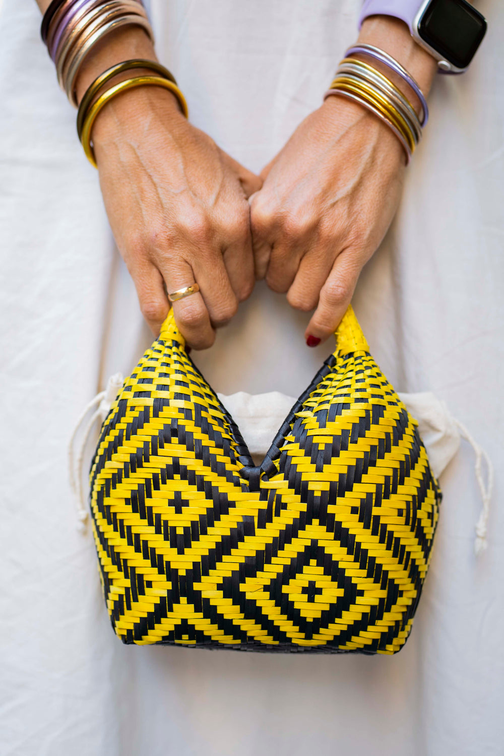 Bolso de Palma Natural Tetera ( Amarillo-Negro)