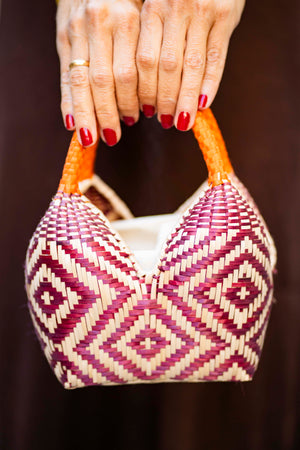 Bolso de Palma Natural Tetera ( Burdeos-Naranja) - Mamen Aceña