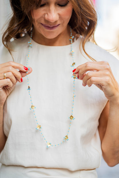 Collar largo Boho Medal Turquesa