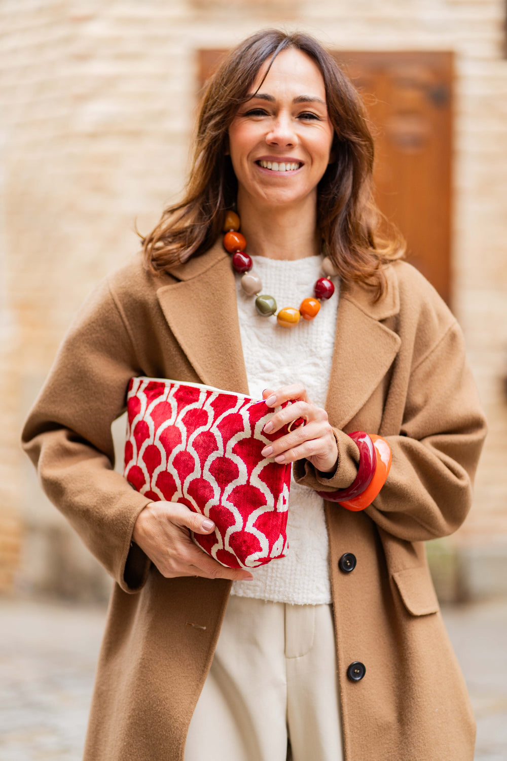 Bolso Ikat Rojo- Beige - Mamen Aceña