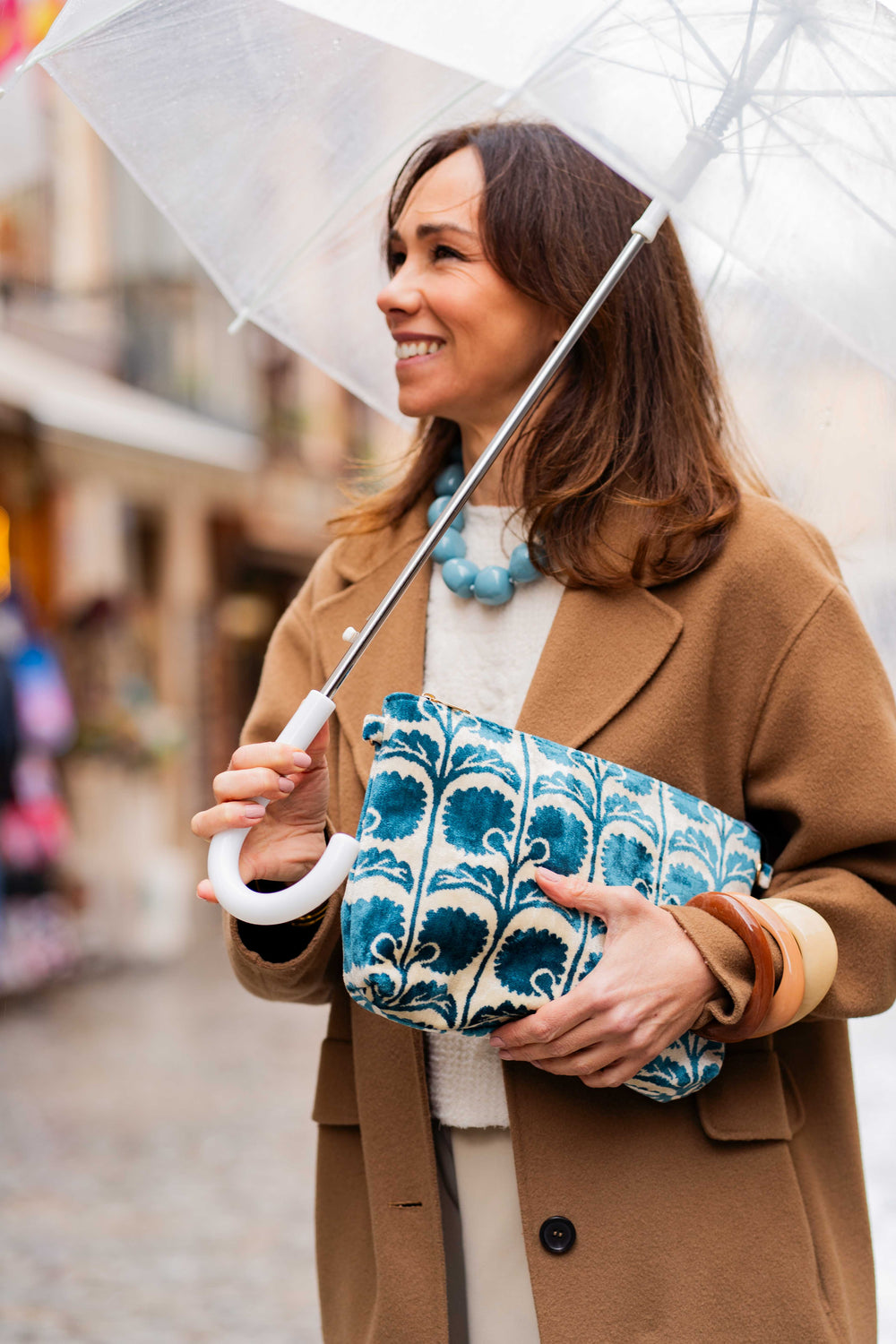 Bolso Ikat Azul-Beige Flor - Mamen Aceña