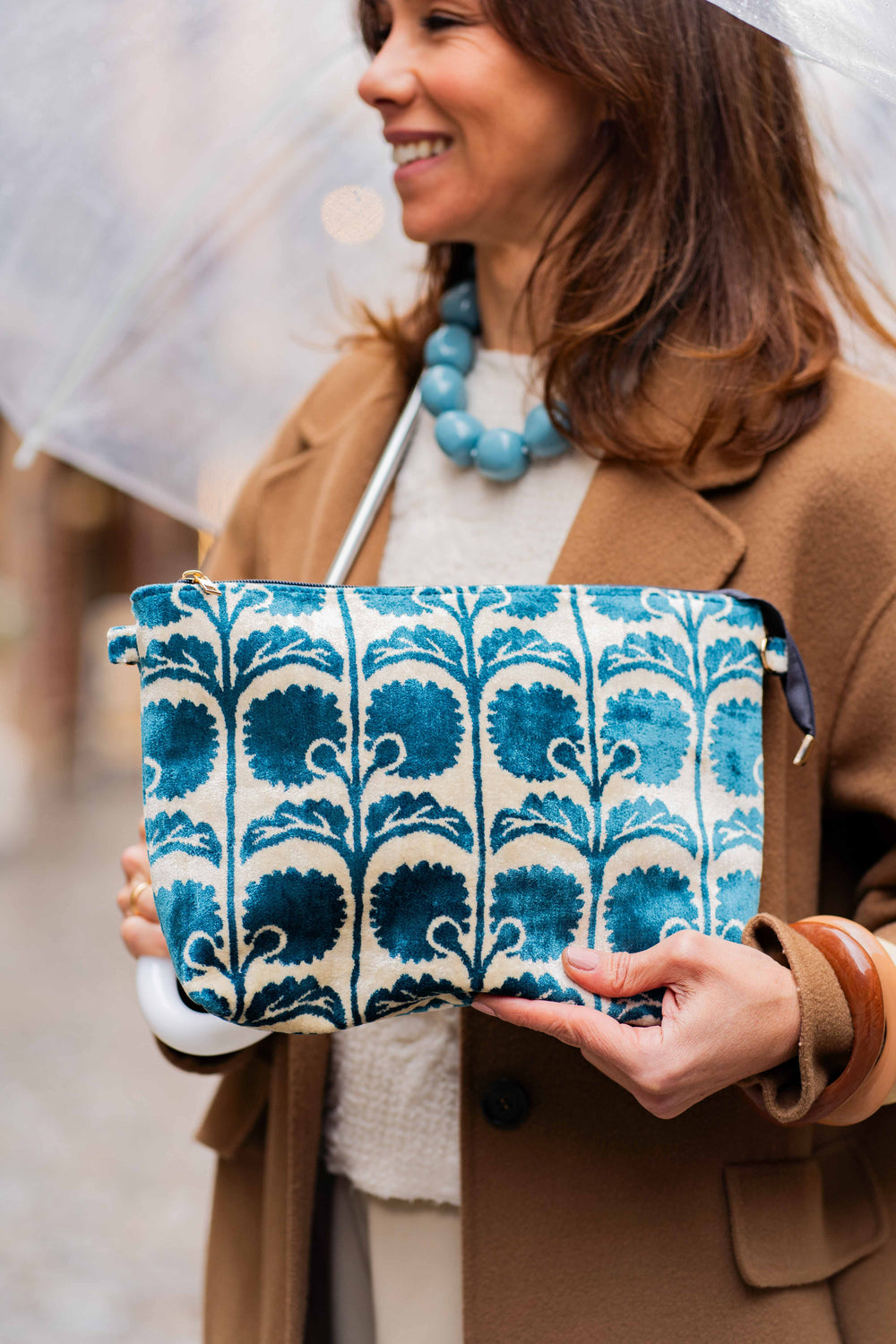 Bolso Ikat Azul-Beige Flor - Mamen Aceña