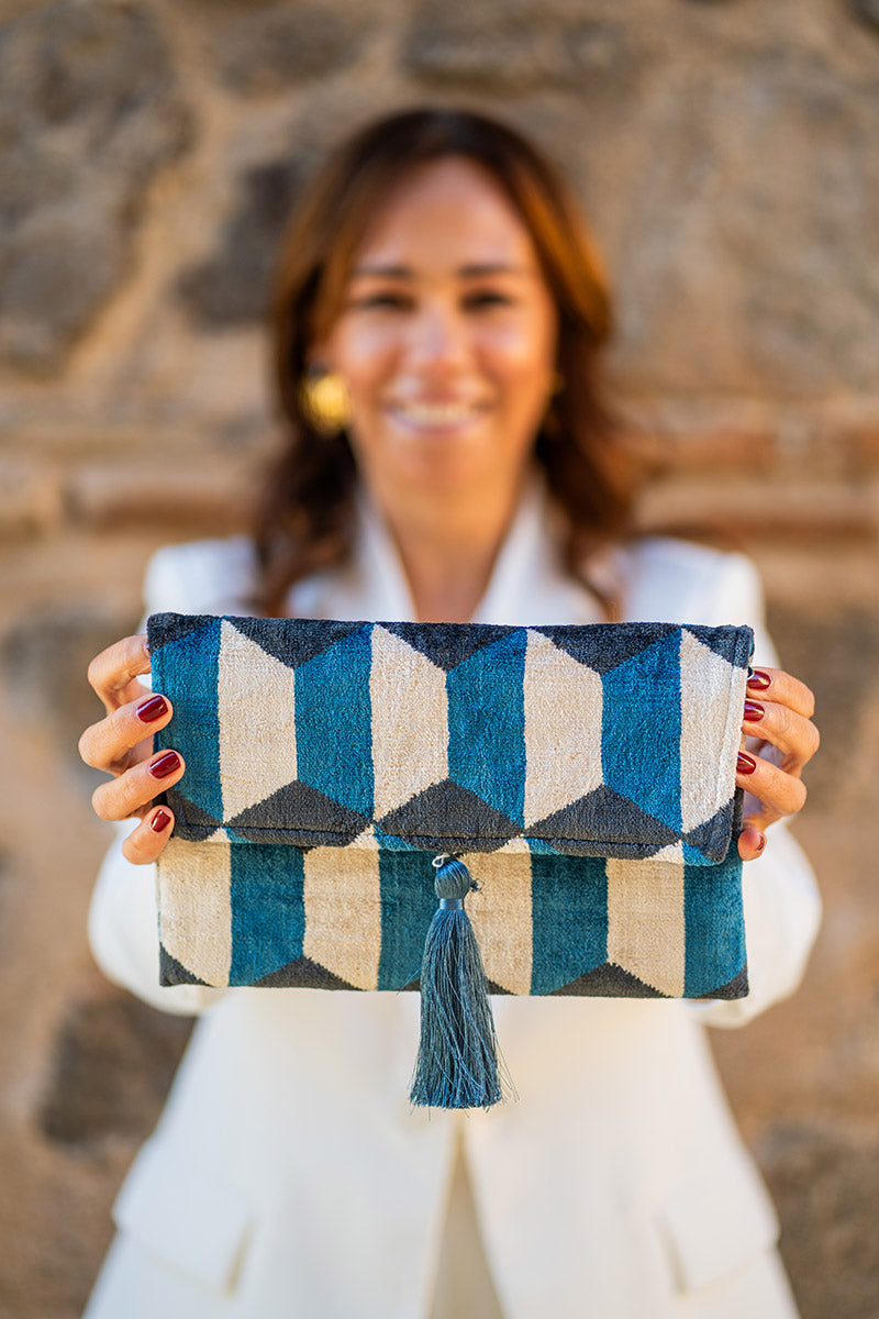 Cartera Ikat Blue Velvet