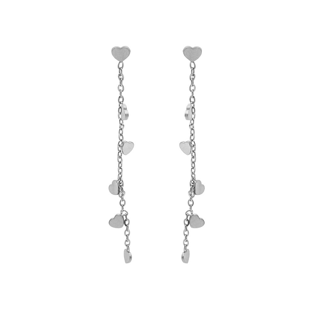 Pendientes de acero corazones plata