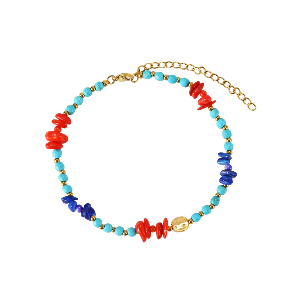 Tobillera Trozos de Coral Turquesa