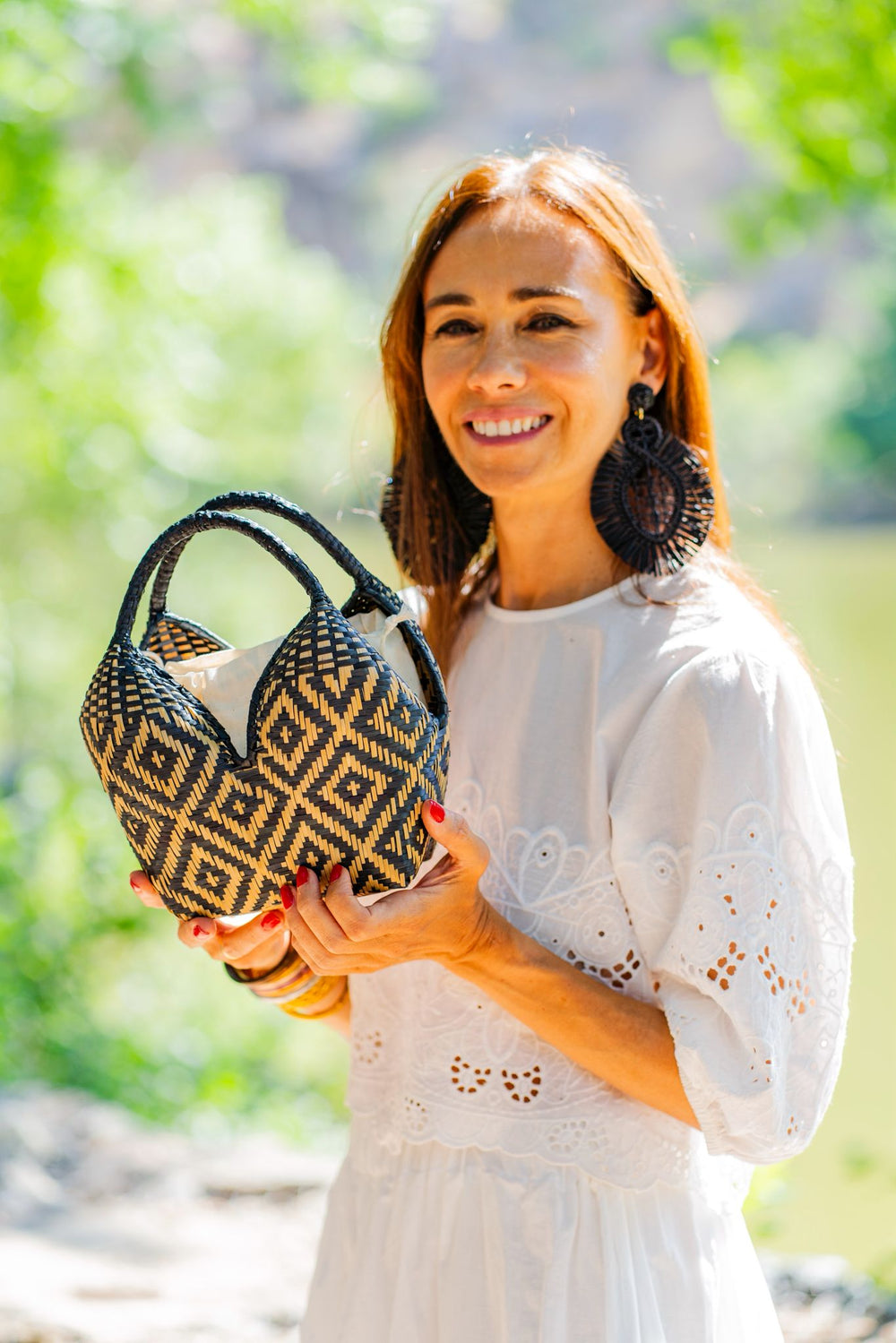 Bolso de Palma Natural Tetera ( Negro-Negro)