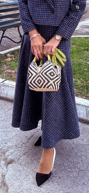 Bolso de Palma Natural Tetera ( Marino-Lima)